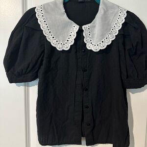 Daisy Black Blouse with White Collar button up